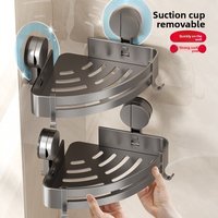 No Drill Suction Cup Storage Organizer Bathroom Without Punching Triangle Washroom Corner Wall-mounted Shower Gel Shelf
