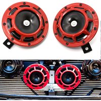 2 pcs Universal 12V 115DB Horn Hella Super Loud Compact Electric Blast Tone Car Air Horn Waterproof Horn Red/Black Car Air Horn