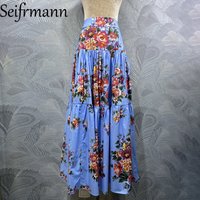 Seifrmann 2026 Spring Women's New clothing Fashionable and Casual Cotton Printed Waist cinching Long Half Skirt