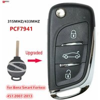 Upgraded Flip Remote Car Key Fob 3 Button 315/433MHz PCF7941 for Benz Smart Fortwo 451 2007 2008 2009 2010 2011 2012 2013