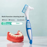 Dual Head Denture Brush Colorful False Teeth Cleaning Brush Soft Bristles Remove Plaque Stains Easy Dry Non Slip Handle Oral