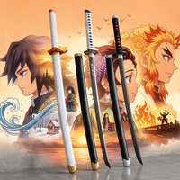 40inch Demon Slayer Giyuu Tanjiro Katana Anime Cosplay Prop Sword Ninja Knife Real Size Japanese 1:1 Scale Bamboo Wood Toy Gift