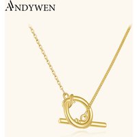 ANDYWEN 100% 925 Sterling Silver Gold Clasp 43cm Long Chain Necklace Women Luxury Neck Choker Party Wedding Jewelry Gift