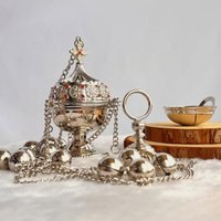 Byzantine Orthodox Thurible Censer with Bells 4 Chains Hanging Incense Burner Catholic Christian Church Supplies Altar Decor