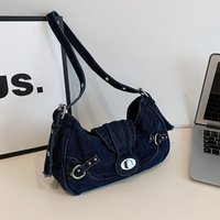 Simple Y2K Retro Denim Shoulder Bag Spicy Girl Fashion Denim Handbag Korean Underarm Bag Cloth Armpit Bag Shopping