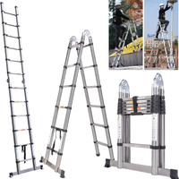Drabina teleskopowa 2,6M-6,3M, drabina rozkładana ze stali nierdzewnej, przenośna, standard EN131, z odłączanymi haczykami, udźwig 150 kg