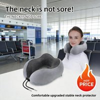 Memory Cotton Portable Neck Pillow with Adjustable Buckle U-shaped Pillow for Long-distance Travel, Car, Airplane Nap Pillow
