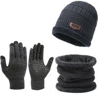 AliExpress NONE Winter Windproof Hat Scarf Gloves Three Piece Set for Men Outdoor Travel Fleece Wool Warm Knit Hat Cycling Sport Warm Cold Proof