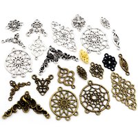 New Antique Silver Plated Bronze Alloy Metal Connector Charms Pendant Flower Vintage Small Charms DIY Neckalce Jewelry Fidings