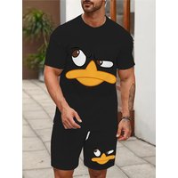 2026 Men's Summer Casual Two-piece Set Cartoon Duck Printed Short Sleeve T-shirt Shorts Combo Set Breathable And Comfortable