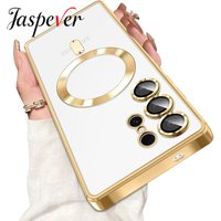 Strong Magnetic Magsafe Case For Samsung Galaxy S25 S24 S23 S21 FE S22 Ultra Plus Luxury Plating Silicone Soft Clear Thin Cover