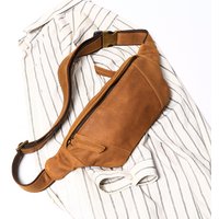 Crazy Horse Leather Waist Bag Men's Genuine Leather Crossbody Chest Pack Outdoor Sports Phone Pouch Adjustable Belt Bag
