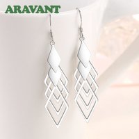 Aravant 925 Silver Hollow Geometric Long Drop Earrings For Women Fashion Jewelry