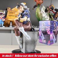 26cm Street Fighter Chun-Li Sitting Statue Anime Figure With Bun Hairstyle Scene Decor Collectible Model Desktop Ornament Gifts