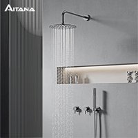 AITANA Minimalist Bathroom Brushed Nickel Shower System Wall-Mounted Modern Embedded Dual Function Rainfall And Handheld Brass