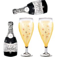 4-Pack Large Black Wine Bottle Snowflake Champagne Glass Aluminum Foil Balloons Oktoberfest Party Decoration, Suitable for Birthday Parties, Couple Proposal Engagement Wedding Anniversary Decoration,