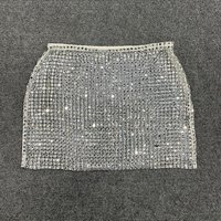 YOUR BUMP CURVE Hollow perspective square rhinestone zipper tight-fitting mini sexy ladies crystal skirt