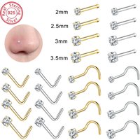 ZS 18/20G 925 Sliver Nostril Piercings Gold Plated Nose Studs Shiny Zircon Septum Nose Rings for Women Real Sterling Nose Stud