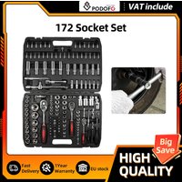 Podofo 172-teiliger Auto-Mechaniker-Werkzeugsatz, 1/4"-1/2" Steckschlüssel, Schraubendreher, Ratschenschlüssel mit Aufbewahrungsbox