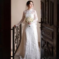Customized High Neck Saudi Arab Wedding Dress Customized Exquisite Applique Swee A Line Bride Bridal Gown Vestido De Noiva