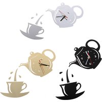 DIY Acrylic Coffee Cup Teapot 3D Wall Clock Decorative Kitchen Wall Clocks Decor