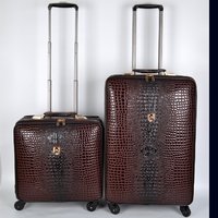 Soft Leather Crocodile Pattern Luggage 20 Inch Carry-On Suitcase 16 Inch Full Leather Travel Bag Unisex Bag with Four-Way Wheels