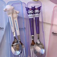 Sanrio Hello Kitty Melody Kids Chopsticks Spoon Fork Set Cinnamoroll Kuromi Stainless Steel Cutlery Set Students Birthday Gifts