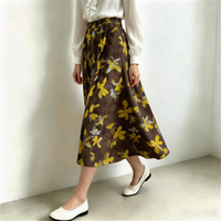 Karofi Women's Casual High Waist Floral Printed A-line Skirt Elegant Vintage Elastic Waist Pocket Midi Skirt For Commute SK803