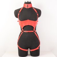 Women'S Sexy Gothic Vegan Faux Leather Full Body Harness Belt, Garter Belt Set