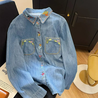 Harajuku Fashion Cotton Denim Spring Blouses 2026 Long Sleeve Women's Embroidered Shirts Pretty Blouses Woman Jean Shirts