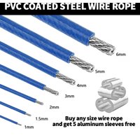 5M/10M/50M/100M Steel Wire Rope Blue Coated PVC Plastic Coated 304 Stainless Cable 2/3/4/5/6mm With Good Wear Resistance