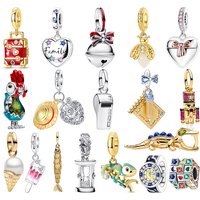 925 Silver Creative Interactive Charms Luggage Box Hourglass Swinging Fish Rooster Chameleon Firefly Fit Bracelet Jewelry