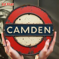 2D Flat, Vintage Camden Tube Sign - 19.81 cm Round Aluminum Metal Wall Art, Waterproof & Dustproof Urban Decor for Office, Trave