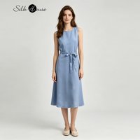 Summer New Silk Plain Satin Sleeveless Silk Smooth Simple Silk Round Neck Tank Top Women's Fashion Dress