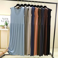 plus Size Modal Vest Skirt Women Summer Loose Thin Pleated Home Sleep Dress round Neck Base Skirt Outdoor Long Skirt