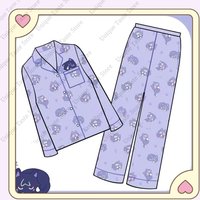 Genshin Impact Cartoon Pajamas Sleepwear Pants Set Cute Cat Print Trousers Shirt Leisure Home Clothes Women Men Long Sleeve Suit