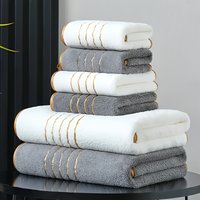 6 Piece Bath Towel Set (2 Bath Towels+2 Hand Towels+2 Washcloths) - White & Gray with Gold Accents, Soft Absorbent Towels