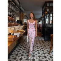 Huhugirl 2 Piece Set (Tops And Skirts) Printing Elegant 2026 New Sleeveless Square Collar Fashion Designed For Women Sweet Soft
