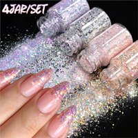 4jar/set Shiny Iridescent Mermaid Nail Glitter Powder 2mm Pink Purple Orange Hexagon Nail Flakes Holographic Nail Dust Decora Y5