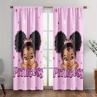 2pcs Little Princess Print Curtains Pink Star Pattern Polyester Window Drapes for Girls Room Kids Bedroom Sweet DreamyHome Decor
