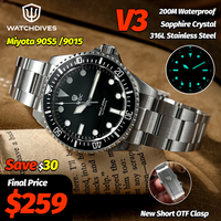 Watchdives WD5513M V3 Retro Mechanical Watch Miyota 90S5/9015 Automatic 40.7Mm Sapphire 20Atm Short OTF Clasp Luxury Diver Watch
