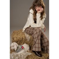 ELFSACK 2025 Autumn New Arrivals Casual Soft Lace And Plaid Stitching Loose Straight Leg Pants For Woman