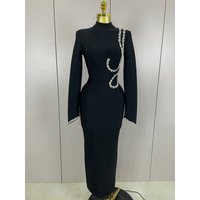 Sexy Long Sleeve Diamonds Maxi Long Bodycon Bandage Dress 2025 Women Celebrity Elegant Evening Party Luxury Birthday Dresses
