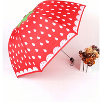 Cute Strawberry Pattern Folding Umbrella with High Density Waterproof Fabric Travel Umbrella