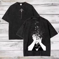 Jujutsu Rotating Pattern Anime Street Style T-shirt Pickled Oversized T-shirt Four Seasons New Style Unisex Casual T-shirt