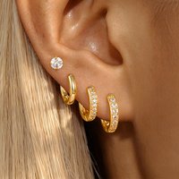 4PCS/8PCS Geometry Hoop Earrings Sets For Women 14K Gold Plated Stainless Steel Round Zircon Ear Stud Elegant Daily Wear Jewelry