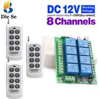 RF433MHz Wireless Universal Remote Control light siwtch DC 12V 8CH Relay Receiver for home light fan lighting Garage Door Motor