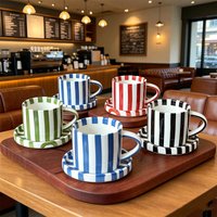 Creative 200ml Striped Ceramic Coffee Cup and Saucer Set Desktop Water Cup Afternoon Tea Drink Mug Gift Mug Home Decoration