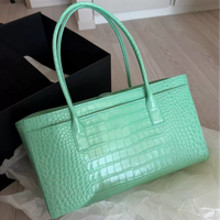 Exquisite Green Crocodile Print Bag,luxury Premium Texture Retro Shoulder Tote Bag,Fashion Minimalist Niche Design Women Handbag