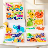 Montessori Wooden 3D Puzzle for Toddlers with Drawing Board Animal & Vehicle Shape Matching Blocks Jigsaw Toys for Kids Learning